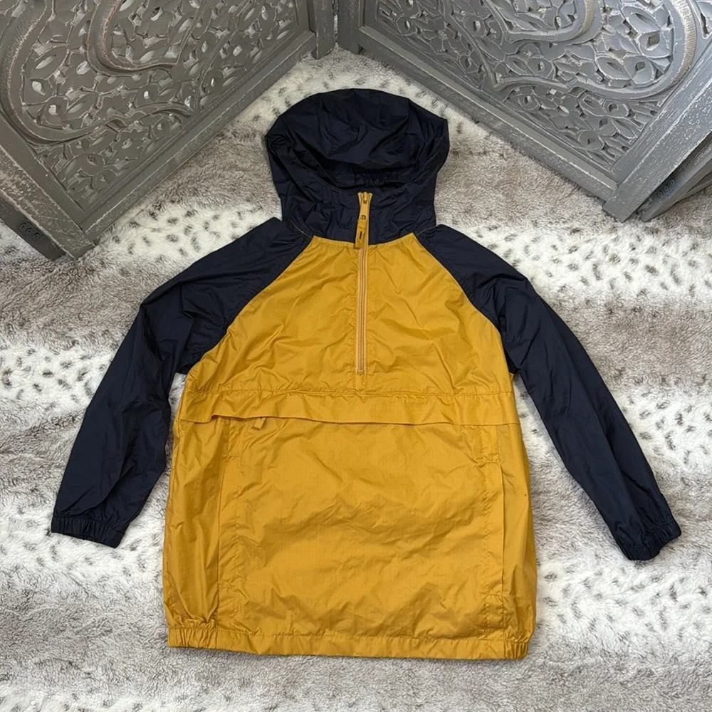 The Children’s Place navy gold hoodie jacket boys small waterproof windbreaker